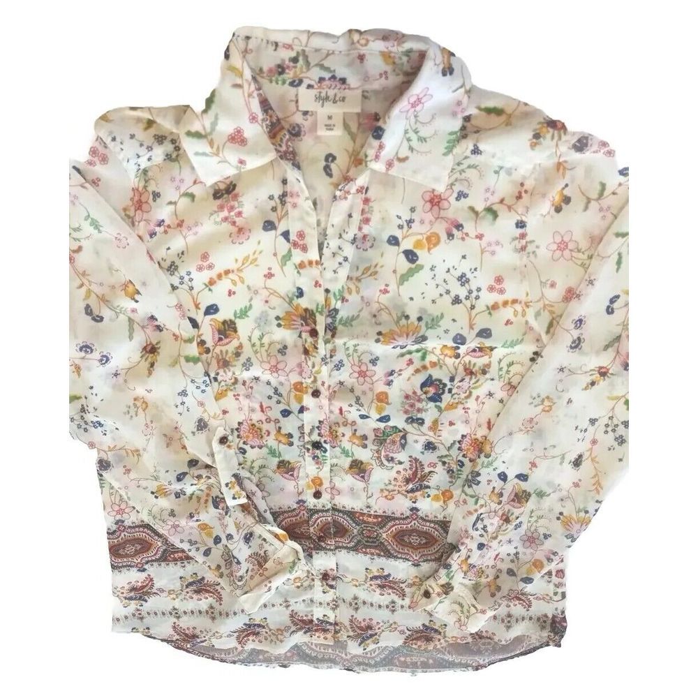 Style&Co‎ Paisley Women's Long sleeve Blouse Medium Beaded Multicolor Floral